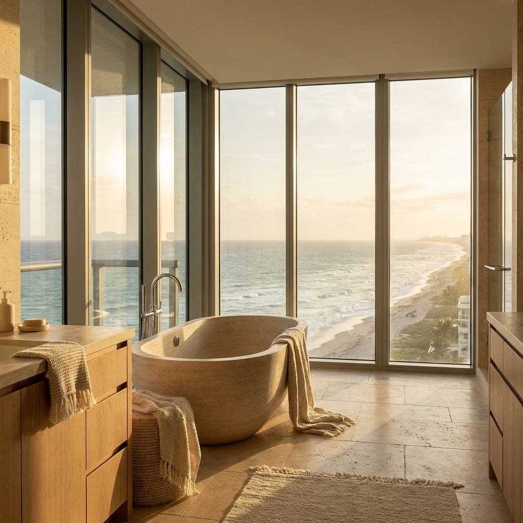 Hillsboro Mile coastal tower primary bathroom atmosphere — Deerfield Beach