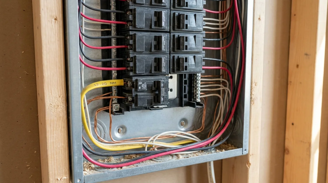 Dedicated 20-amp bathroom branch circuit landed at the panel during a Broward County bathroom remodel