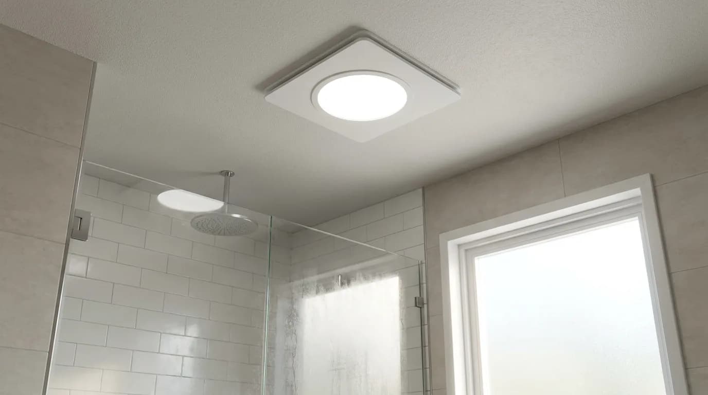 Wet-location-rated fan-light wired over a shower on its own timer, Palm Beach County bathroom remodel