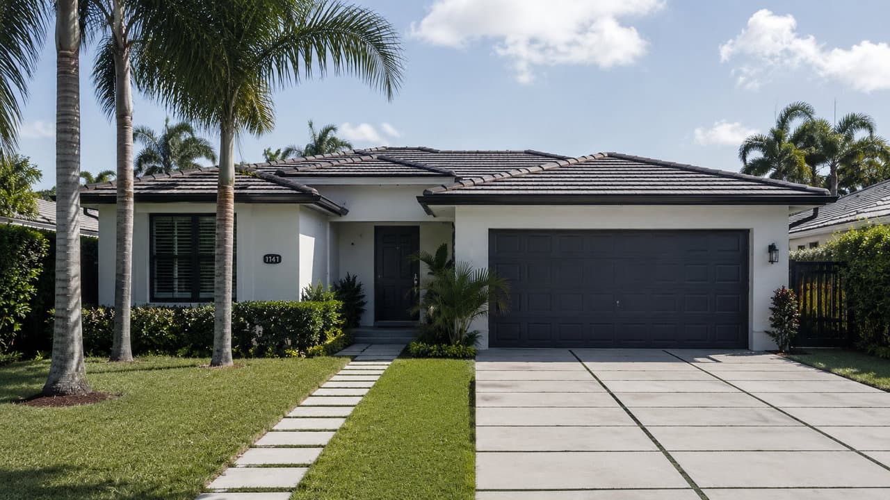 Hialeah residential streetscape with brightly painted two-story stucco homes — typical Miami-Dade housing context for smart home setup in coastal South Florida