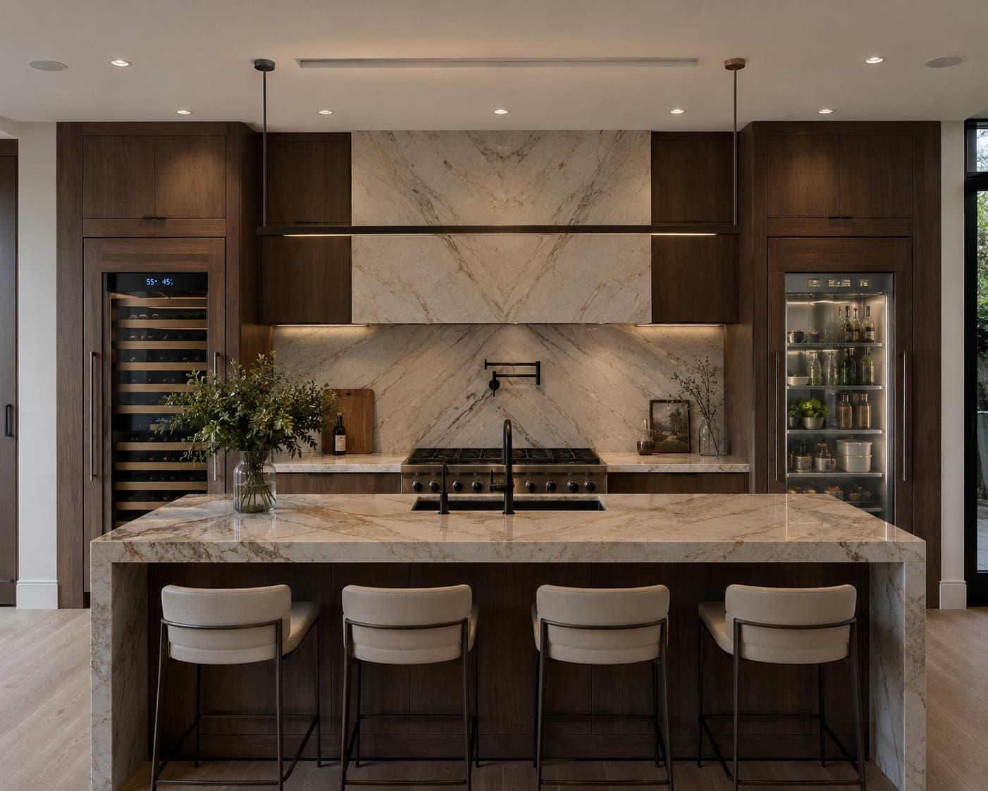 High-output range hood with make-up air unit visible — Tier 03 Miami kitchen Florida Building Code mechanical compliance, Gaven Constructions