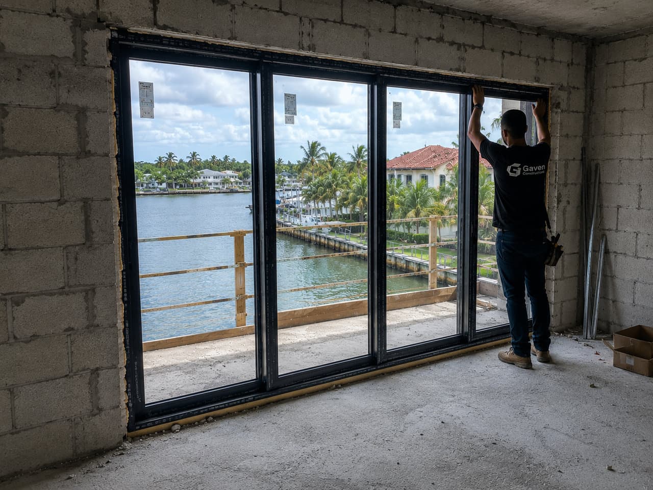 HVHZ-rated impact glass assembly with Miami-Dade NOA documentation at active Broward jobsite