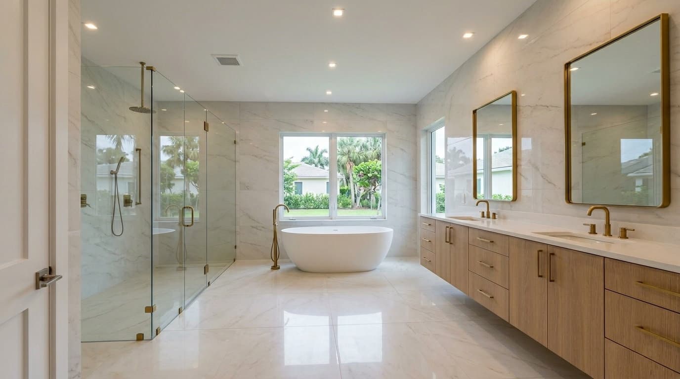 Completed master bathroom remodel in a Deerfield Beach single-family home — North Broward