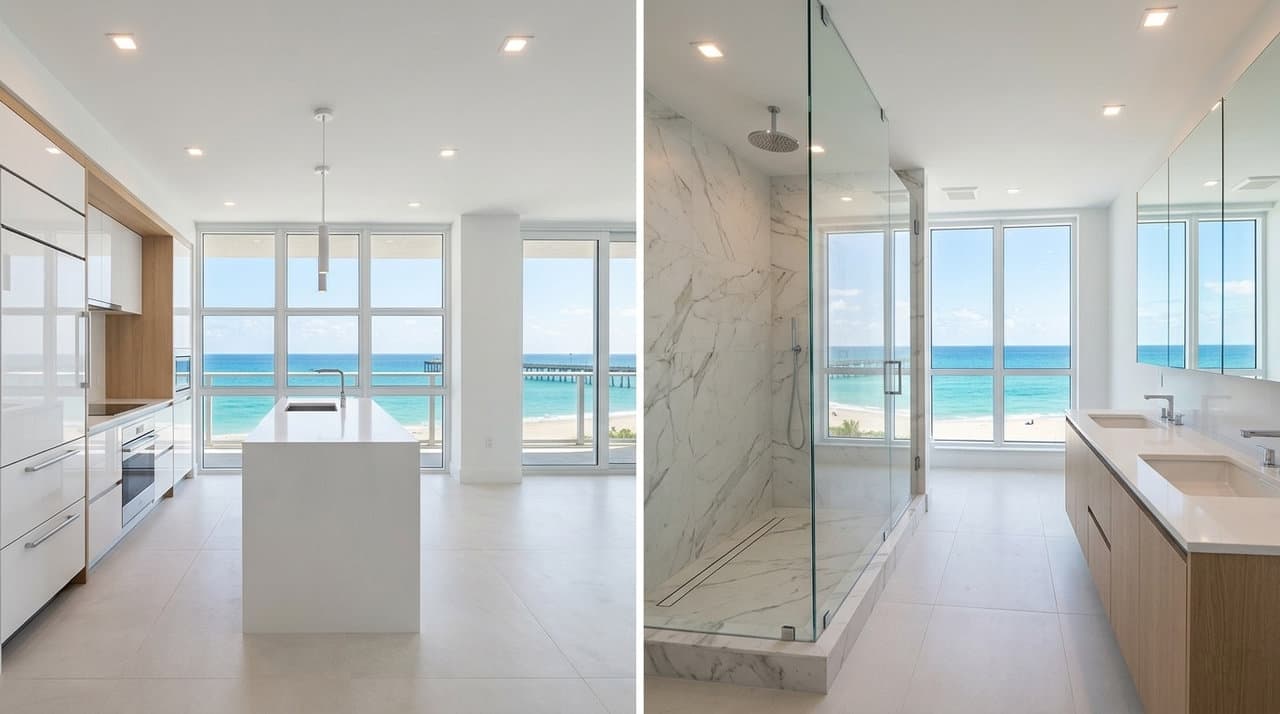 Completed kitchen and primary bathroom remodel in a Pompano Beach high-rise condo