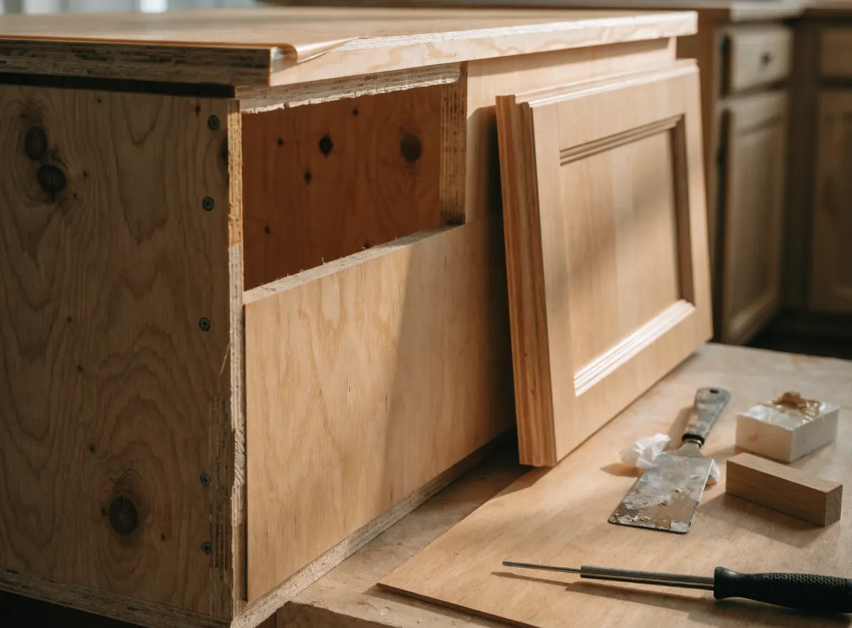 Refaced cabinet doors and drawer fronts in a Miami kitchen