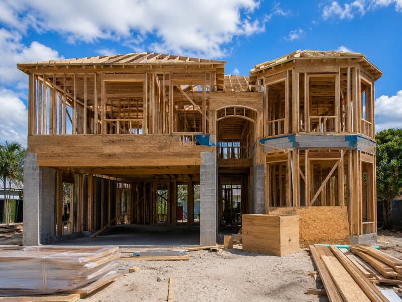 Ground-up new construction single-family home, structural framing stage, Doral
