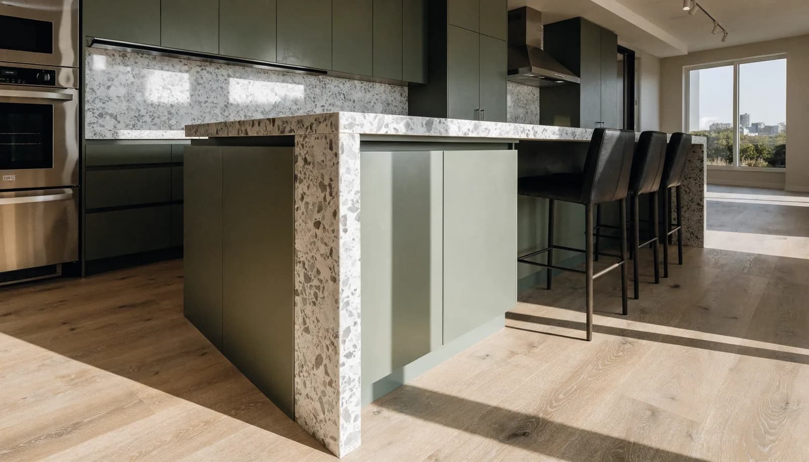 Kitchen island installed during a full kitchen remodel