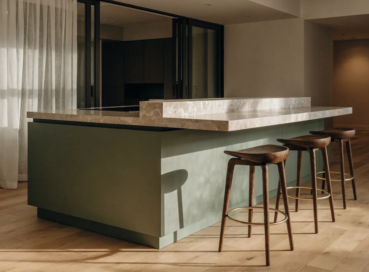 Island seating with stools and knee clearance