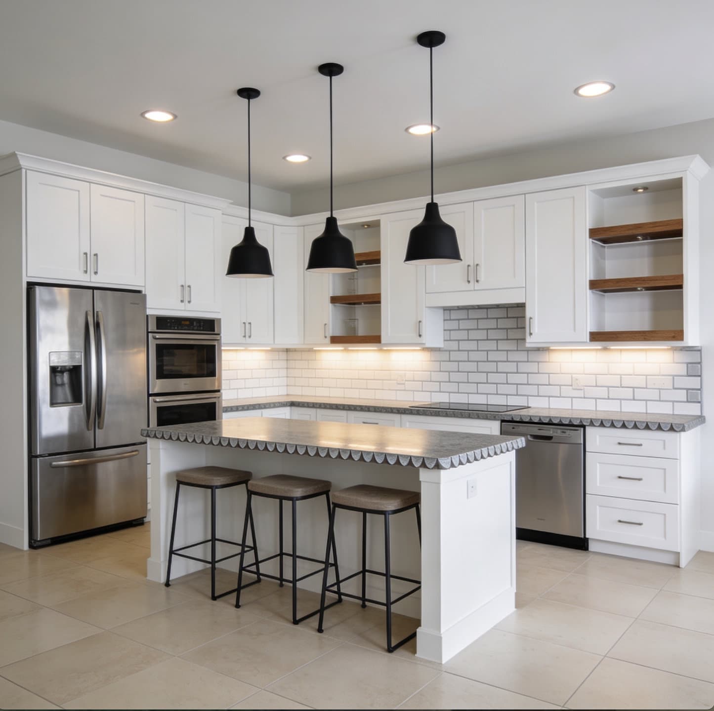 Dimmable LED kitchen lighting with island pendants, Palm Beach County