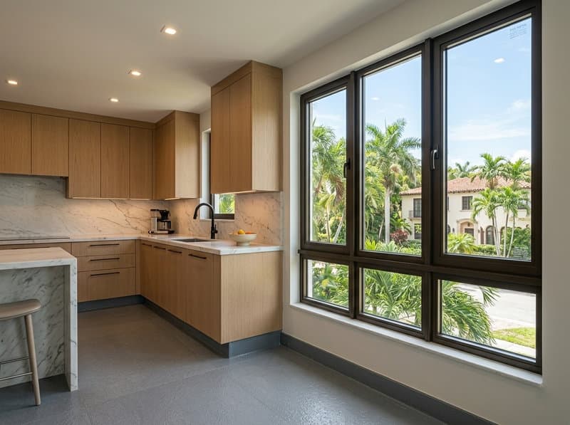 Completed Miami-Dade kitchen with NOA-rated impact glass window