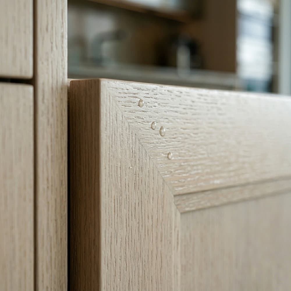 Completed Miami-Dade kitchen — UV-cured polyurethane finish on full-custom cabinet face