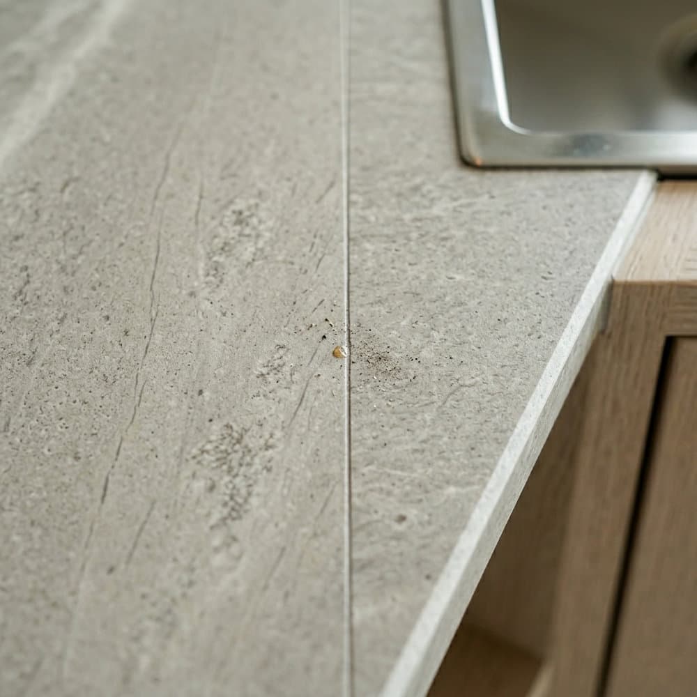 Completed Miami kitchen — sintered stone field joint detail