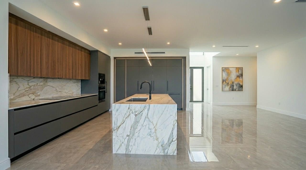Completed luxury kitchen remodel in an Aventura high-rise condo with Italian cabinetry