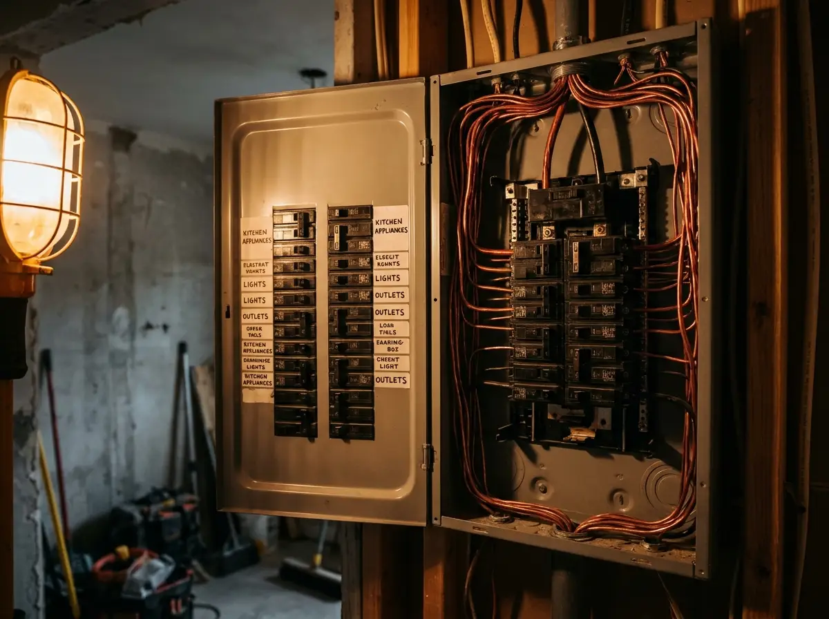 Electrical panel and new circuit runs during a Miami-Dade kitchen remodel