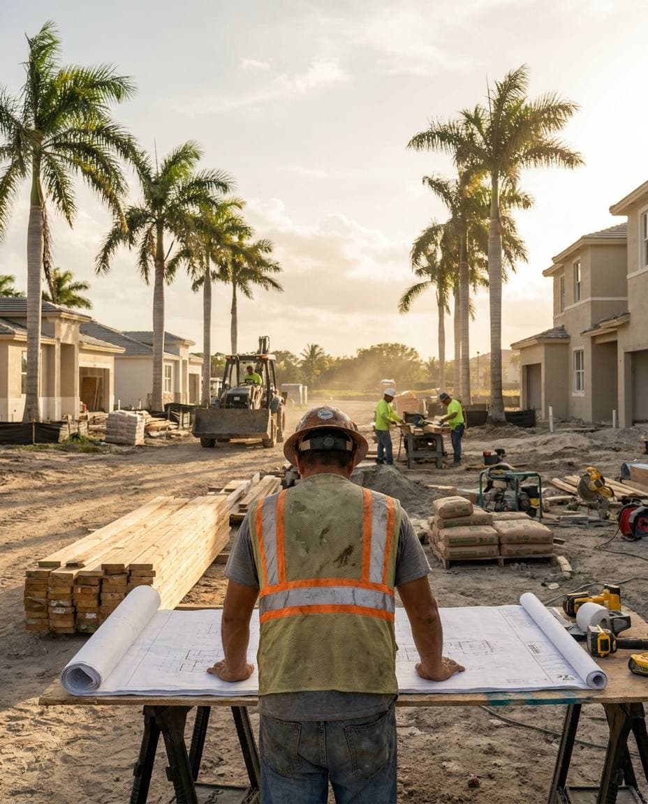Florida Certified General Contractor license CGC1524886 credentialing — Gaven Constructions on active Coconut Creek master-planned community jobsite