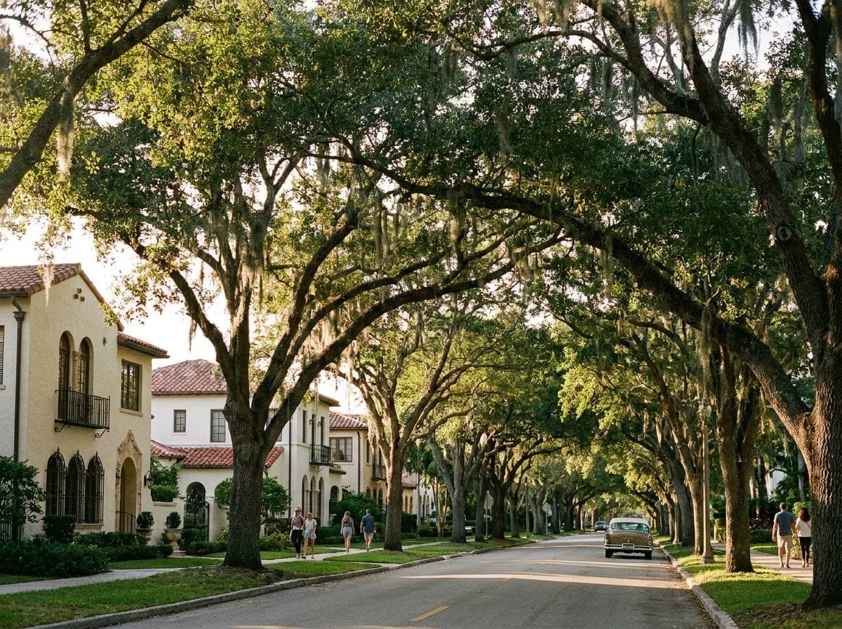 Coral Gables Historic District designated street with original 1920s Mediterranean Revival inventory