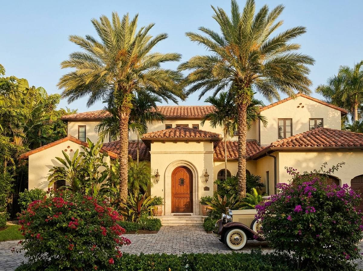 Coral Gables 1920s Mediterranean Revival single-family home with arched entry and barrel-tile roof