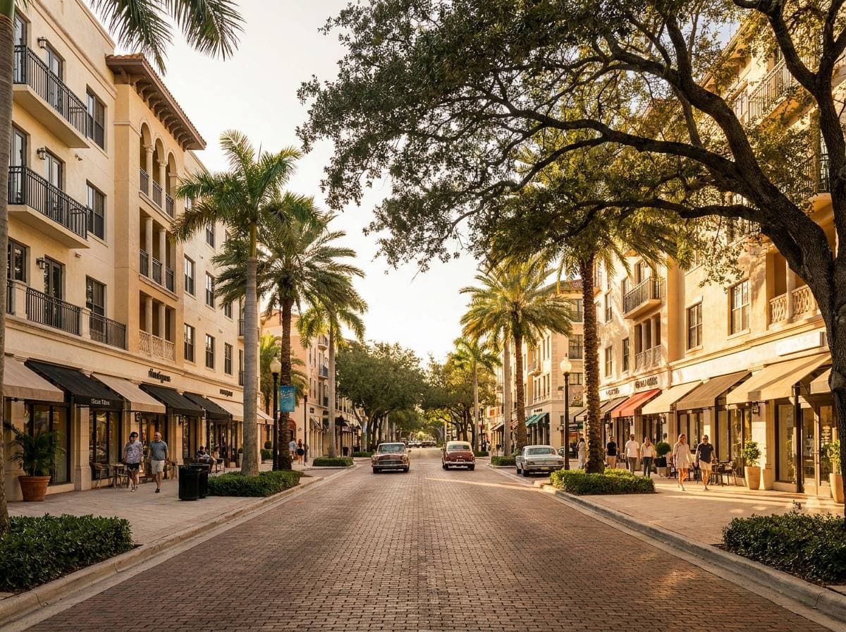 Coral Gables Miracle Mile downtown mixed-use corridor with mid-rise residential above ground-floor retail