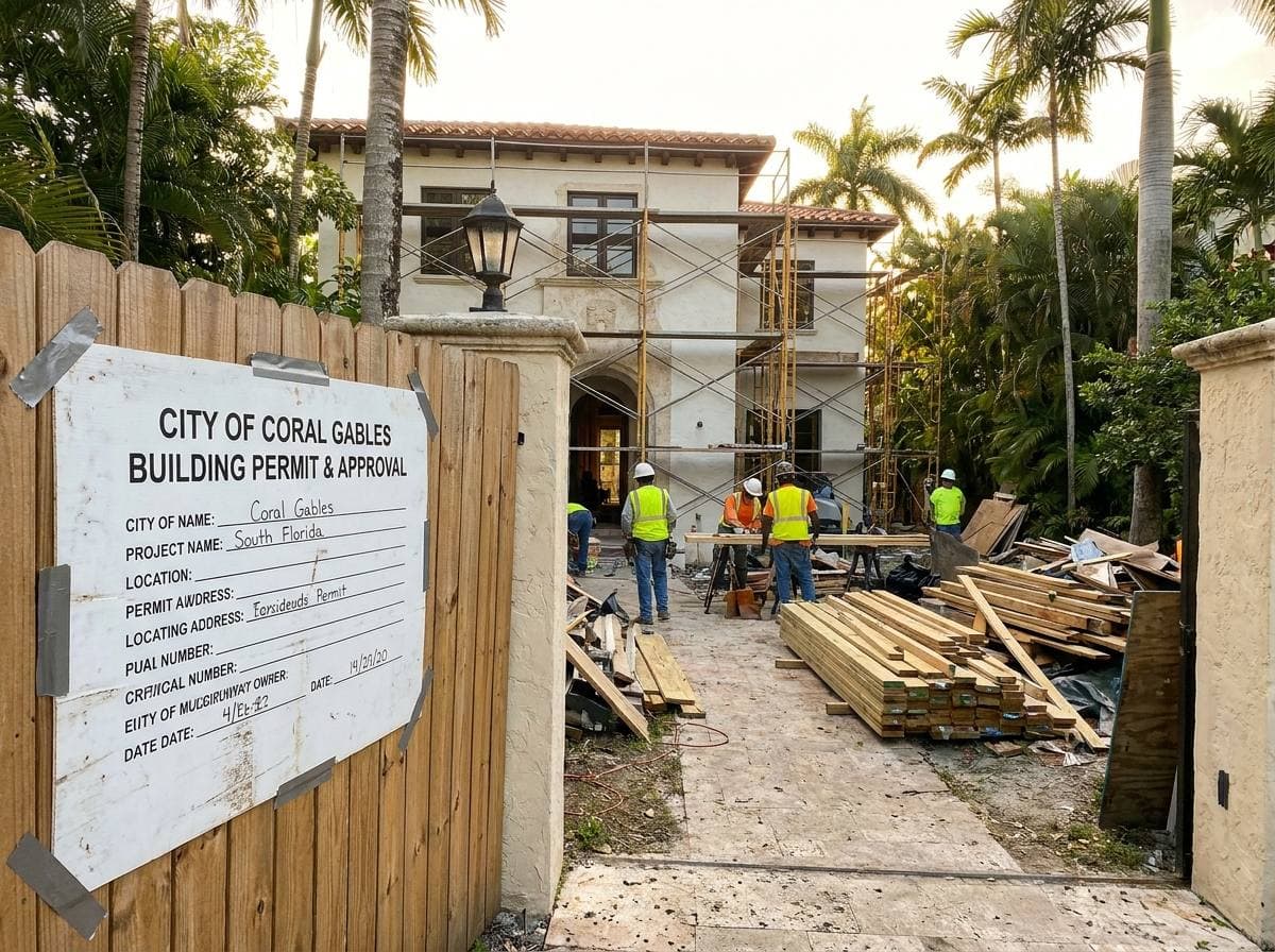 Active Gaven Constructions Coral Gables remodel with posted city permit and Board of Architects approval documentation