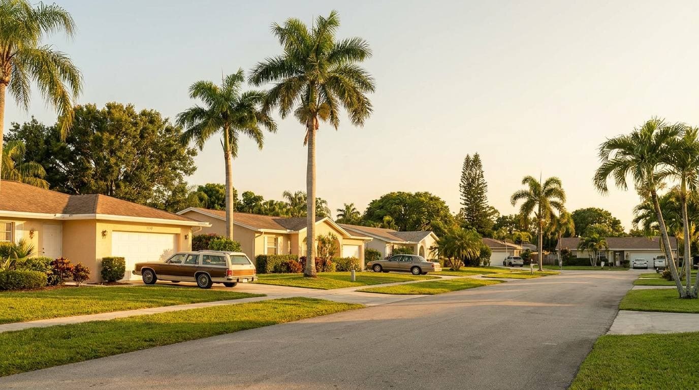 Coral Springs master-planned suburban single-family residential street representative of the 1970s–1990s build-out under Coral Ridge Properties citywide architectural guidelines