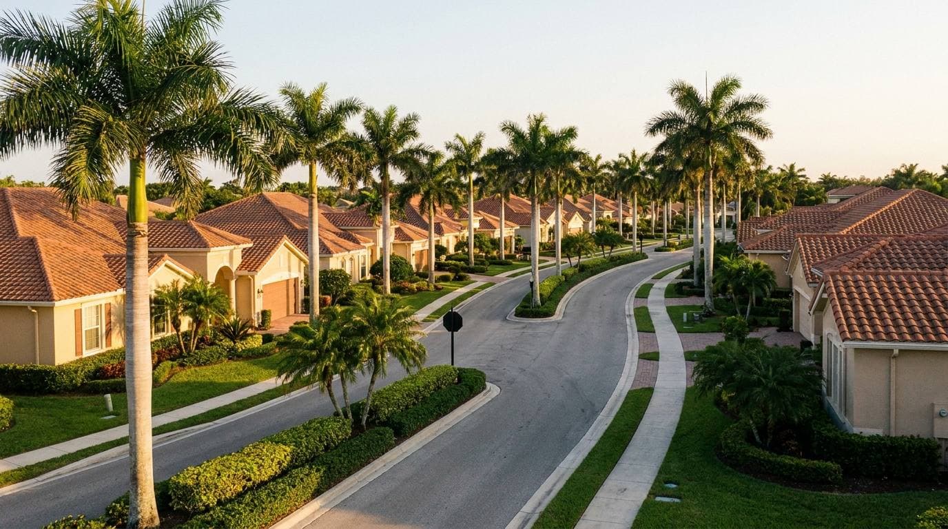 Coral Springs master-planned community street with citywide architectural-guideline landscape standards and consistent setbacks