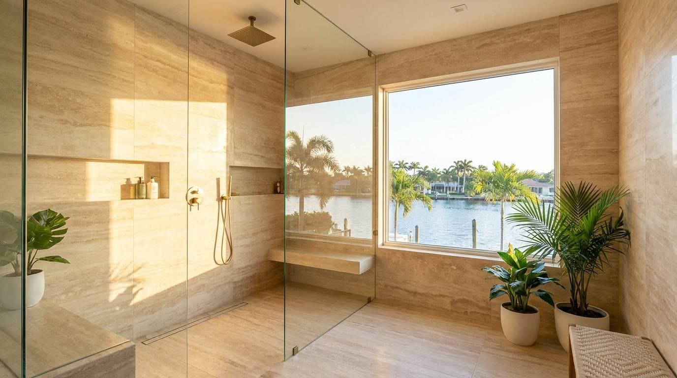 Master bathroom walk-in shower design ideas for Dania Beach Intracoastal homes