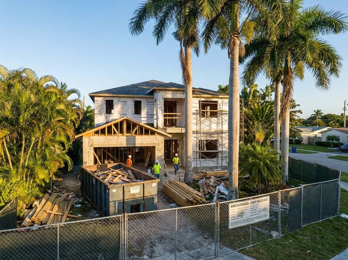 Gaven Constructions on-site Dania Beach remodel — exterior view of single-family rebuild