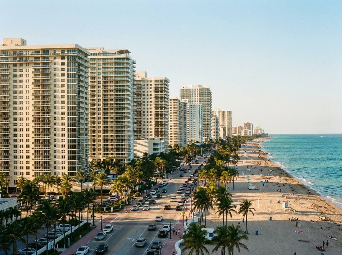 Galt Ocean Mile high-rise condo corridor along A1A in Fort Lauderdale showing the stacked oceanfront tower inventory