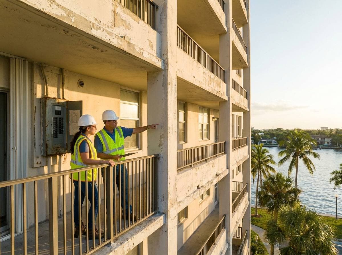Broward County BORA Building Safety Inspection Program — structural and electrical safety inspection on an older Three Islands tower