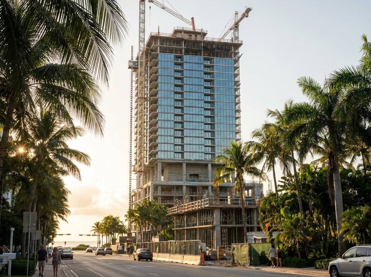 New luxury tower under construction along the Hallandale Beach Blvd corridor — 2025 development wave reshaping the city