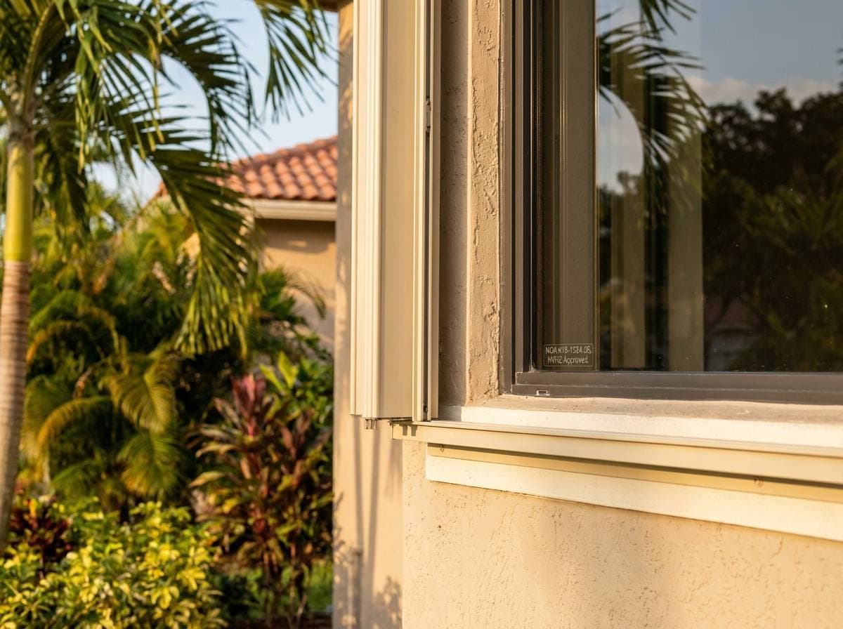 NOA-rated impact glass detail at Hialeah single-family home — High-Velocity Hurricane Zone product approval