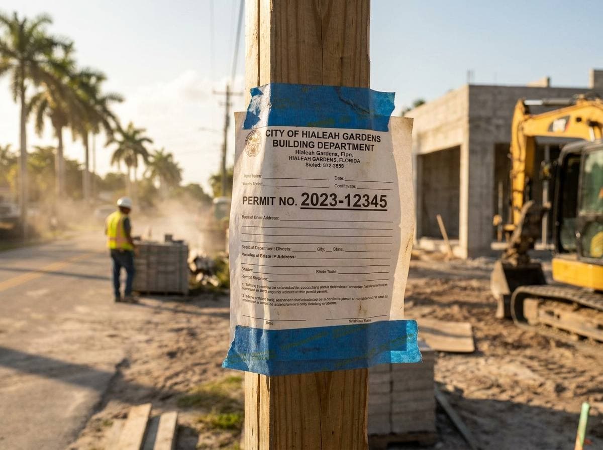 Posted City of Hialeah Gardens building permit at active jobsite