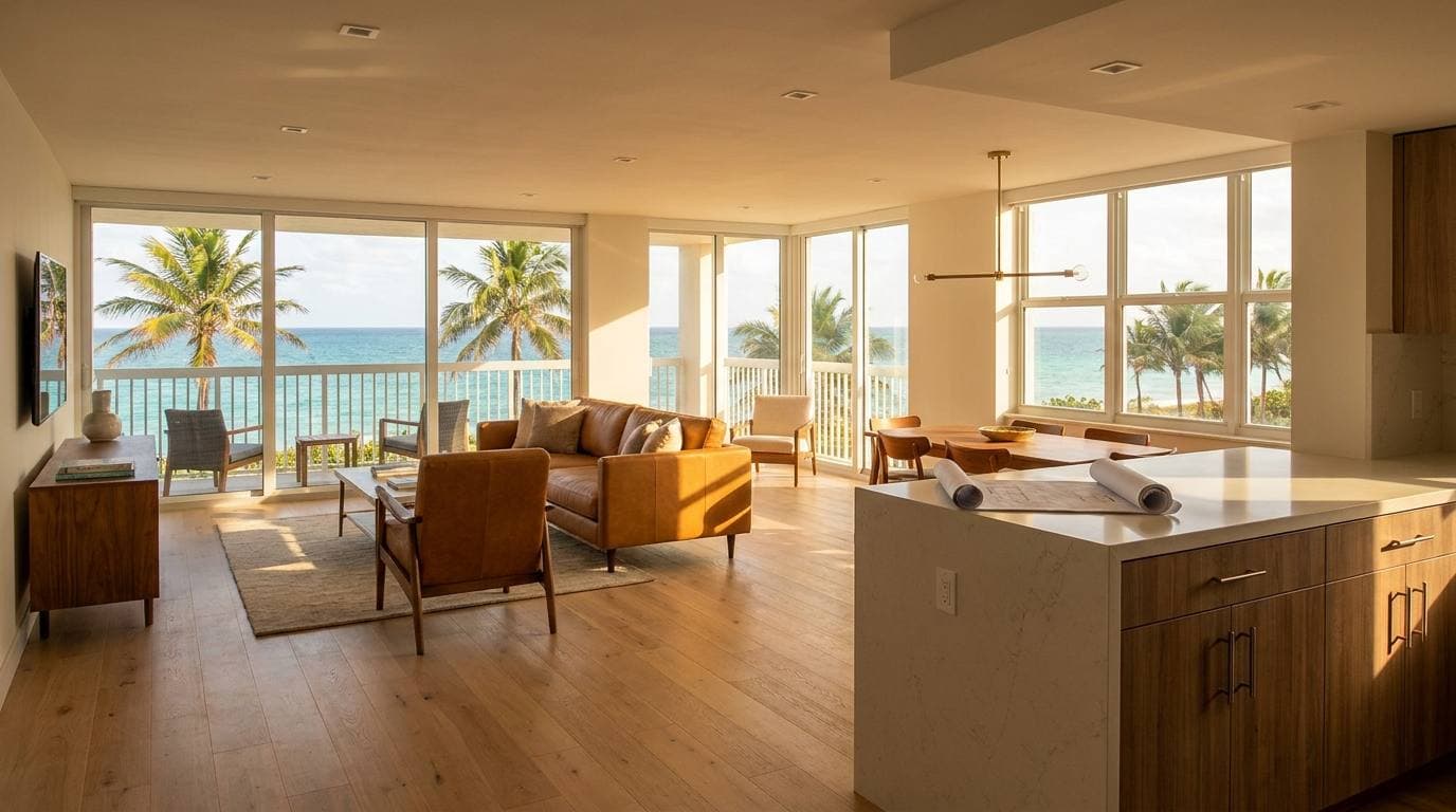 Gaven Constructions completed whole-condo gut renovation, Boca Raton oceanfront sibling to Highland Beach corridor