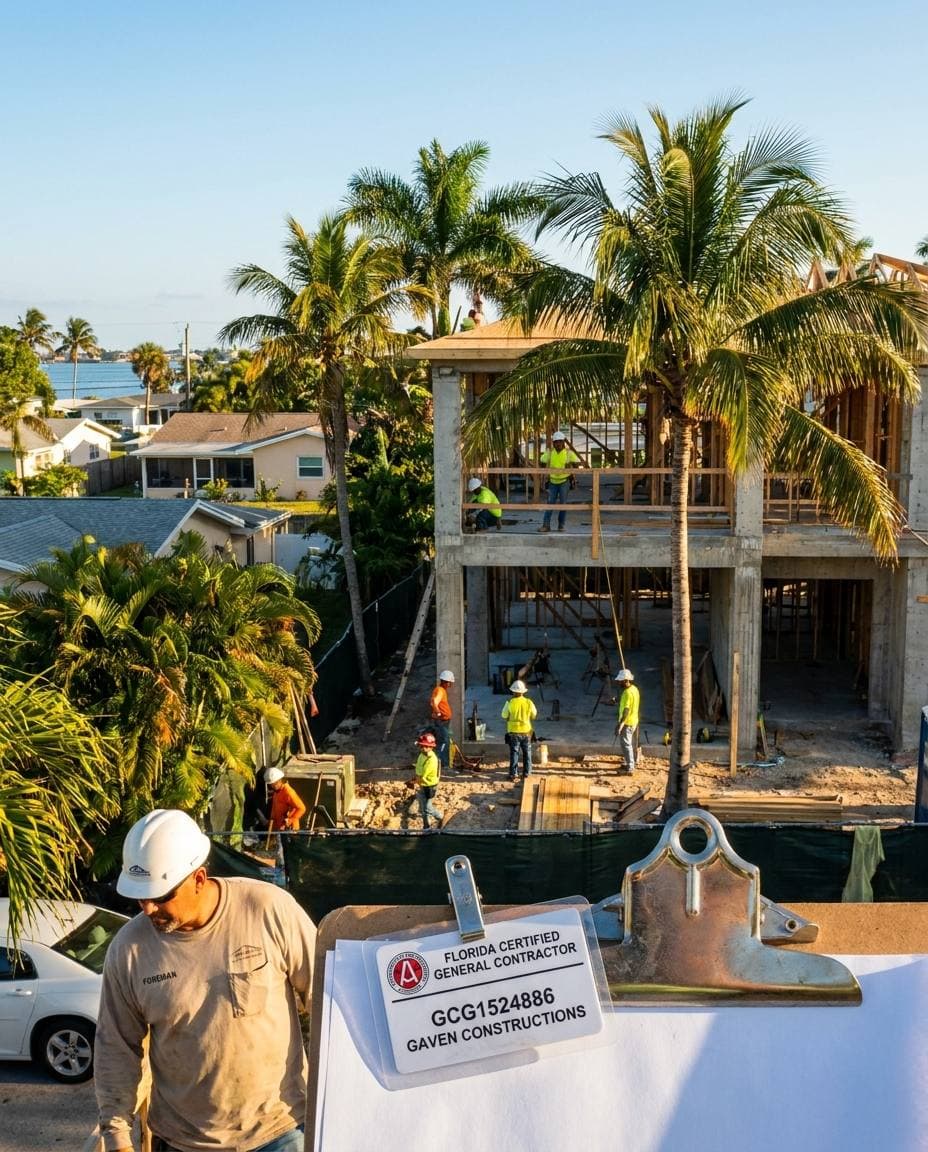 Florida Certified General Contractor license CGC1524886 credentialing — Gaven Constructions on active Lauderdale Lakes jobsite