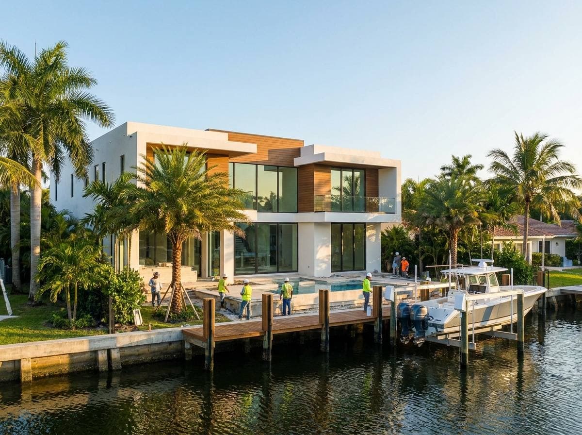 Gaven Constructions on-site canal-front single-family Lighthouse Point exterior with private dock