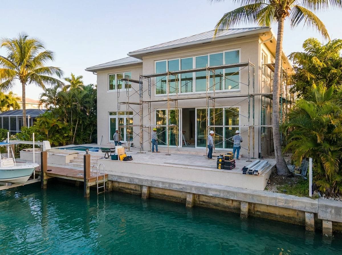 Lighthouse Point canal-front whole-home renovation — impact glazing replacement on rear elevation