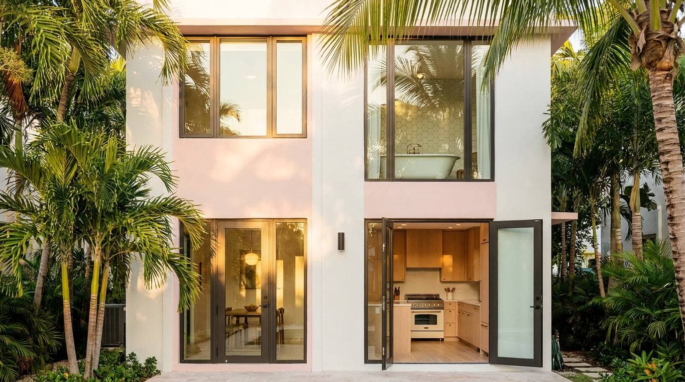 South Beach Art Deco historic-district single-family whole-home — preservation-compatible kitchen and bathroom rebuilds with NOA-stamped rear-elevation impact glazing