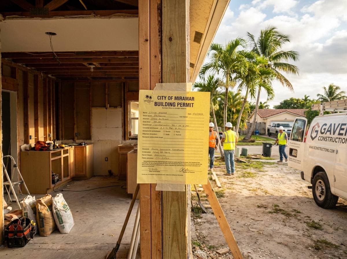 Posted City of Miramar building permit at active Gaven Constructions kitchen jobsite