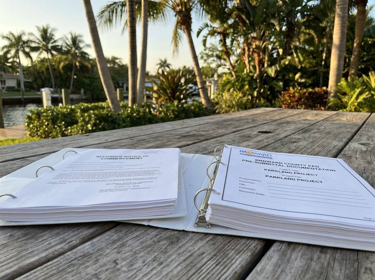 Recorded Notice of Commencement and Broward County EPD pre-submittal documentation for Parkland project