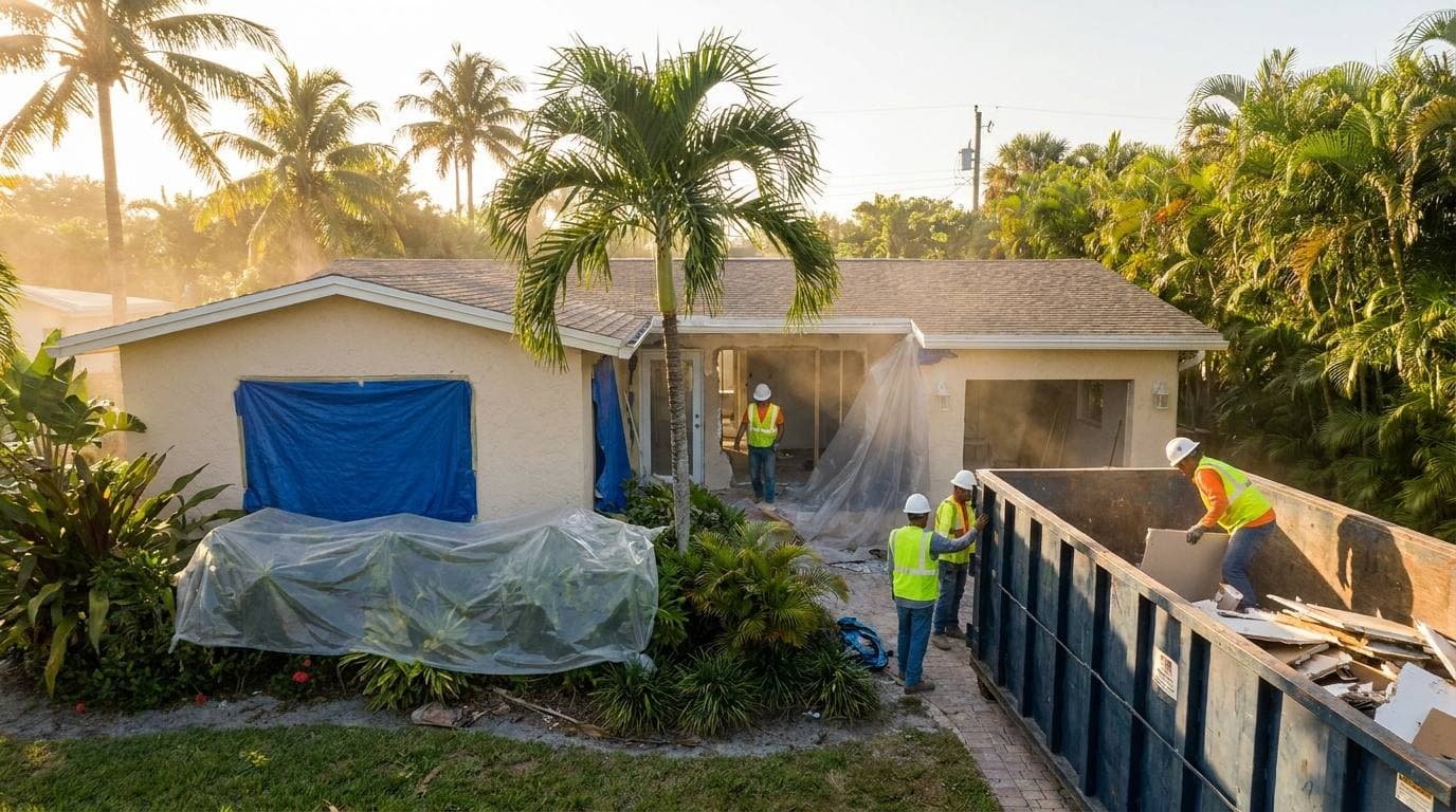 Pompano Beach remodel project — site protection and demo phase
