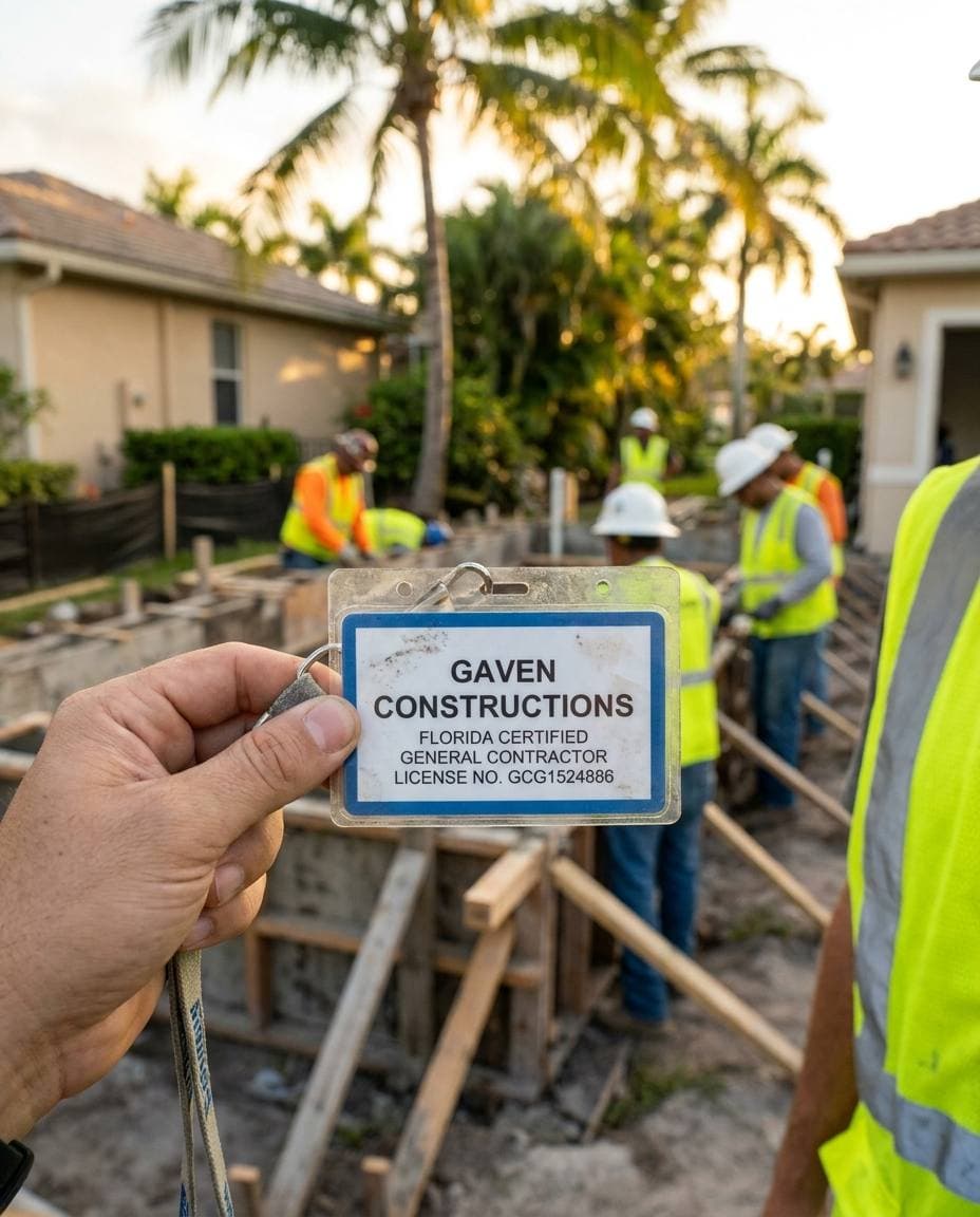 Florida Certified General Contractor license CGC1524886 credentialing — Gaven Constructions on active west Boca / Sandalfoot Cove jobsite