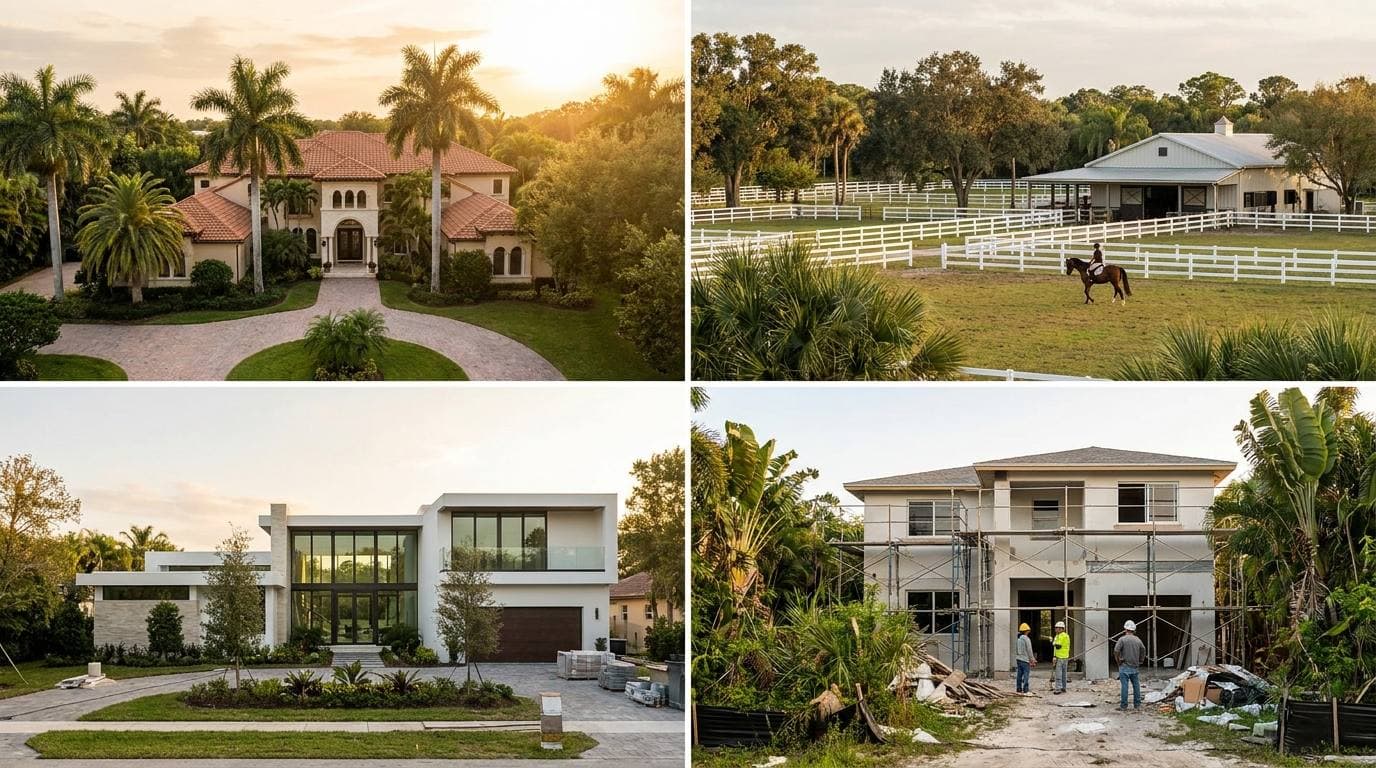 Southwest Ranches property types — estate single-family, equestrian, custom new construction, whole-home renovation