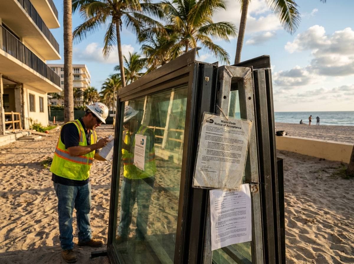HVHZ-rated impact glass assembly with Miami-Dade Notice of Acceptance documentation, Surfside FL