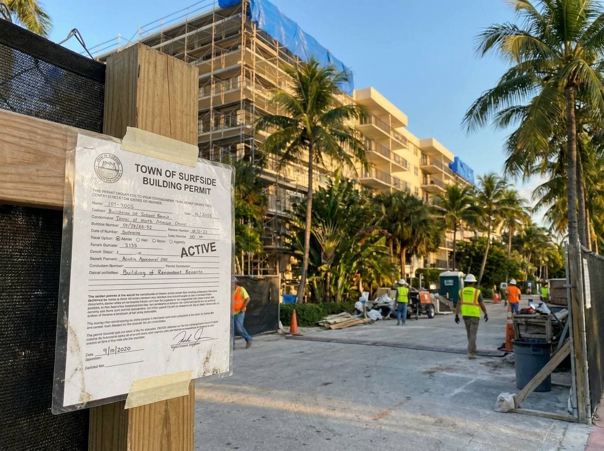 Posted Town of Surfside building permit on active condo renovation jobsite