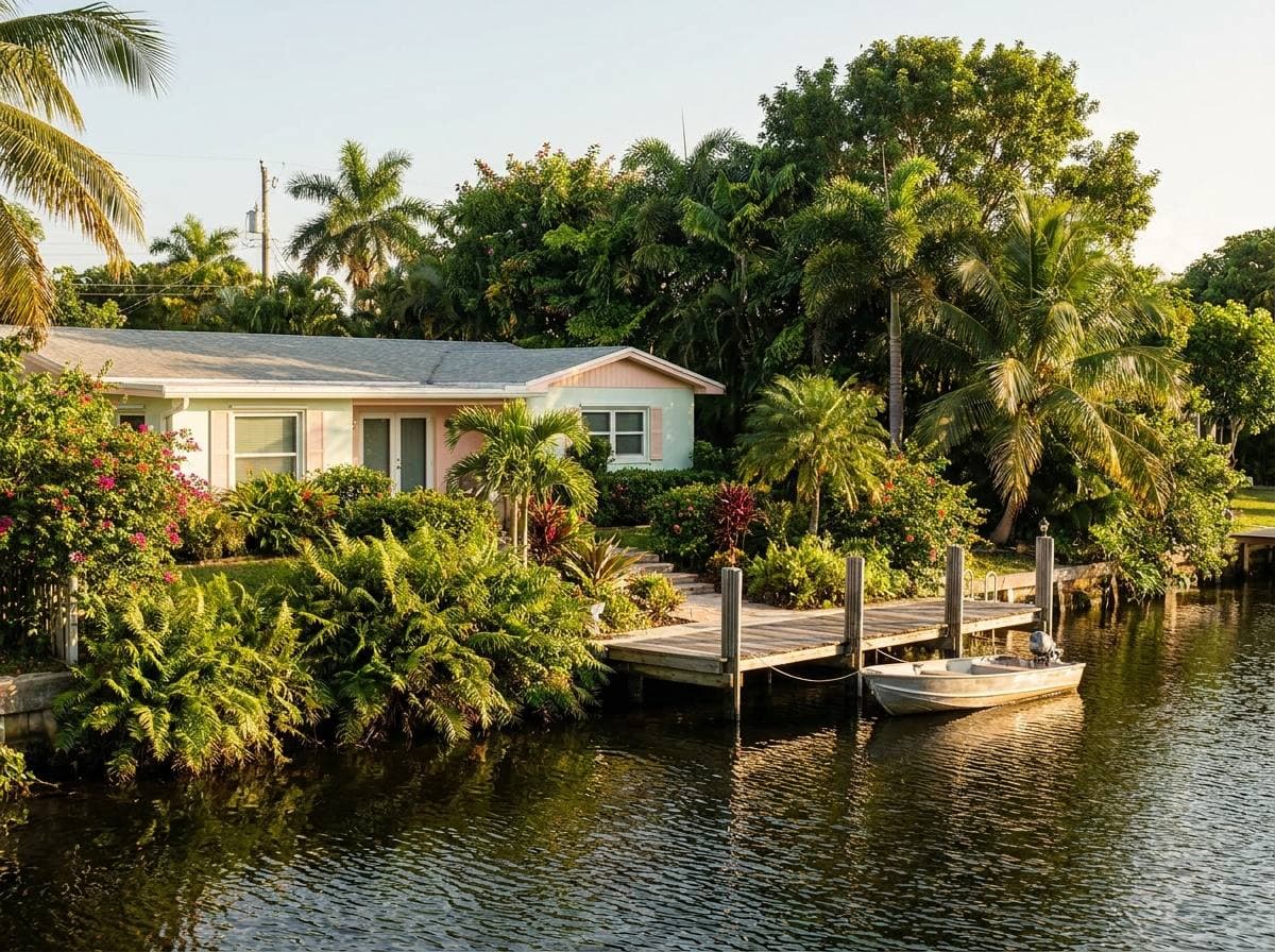Wilton Manors waterfront single-family home along the Middle River with private dock and mature tropical landscape