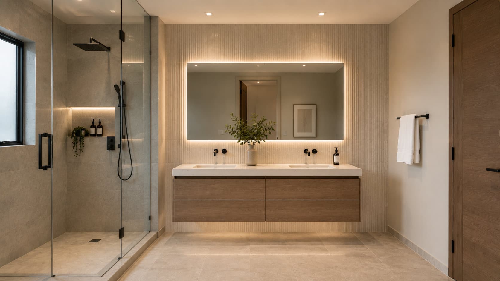 Completed full bathroom remodel in Miami-Dade — finished waterproofing, tile work, and vanity