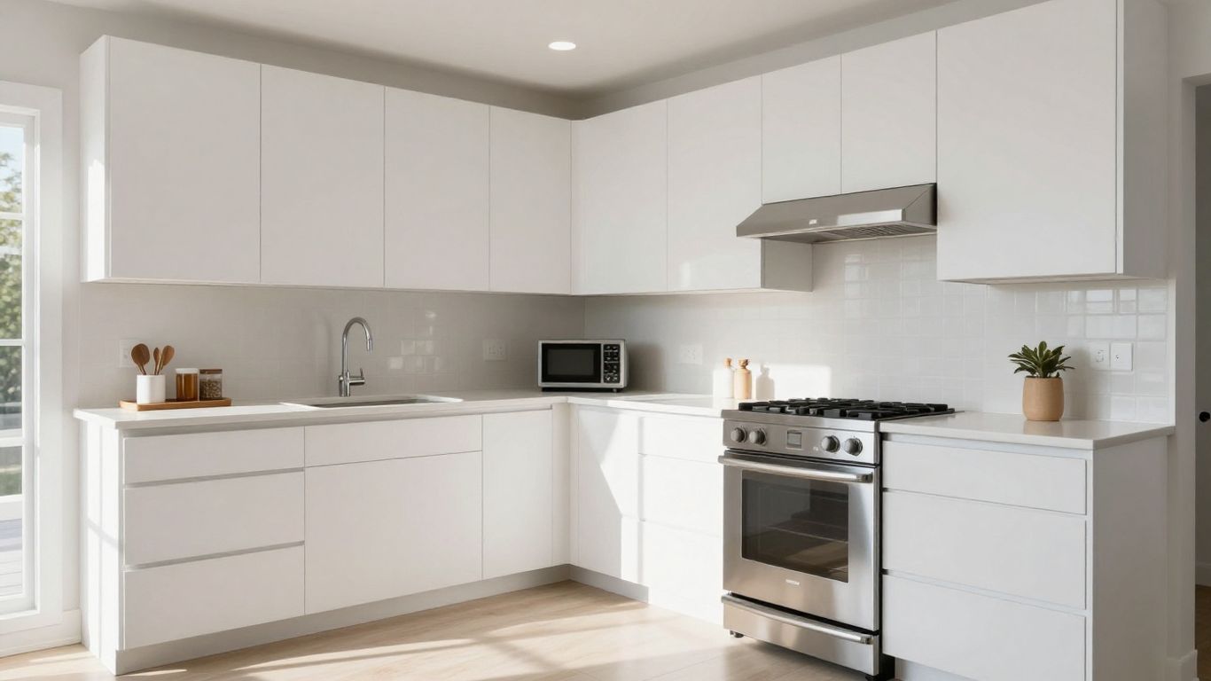 Home Depot kitchen cabinets in a modern, bright kitchen.