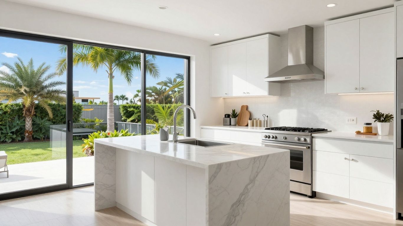 Modern Miami kitchen with island and natural light.